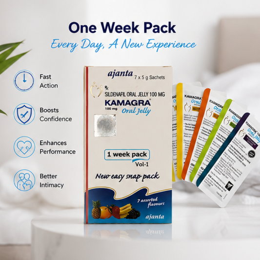 Kamagra Oral Jelly 100mg – Assorted Flavours (7 Sachets Pack)